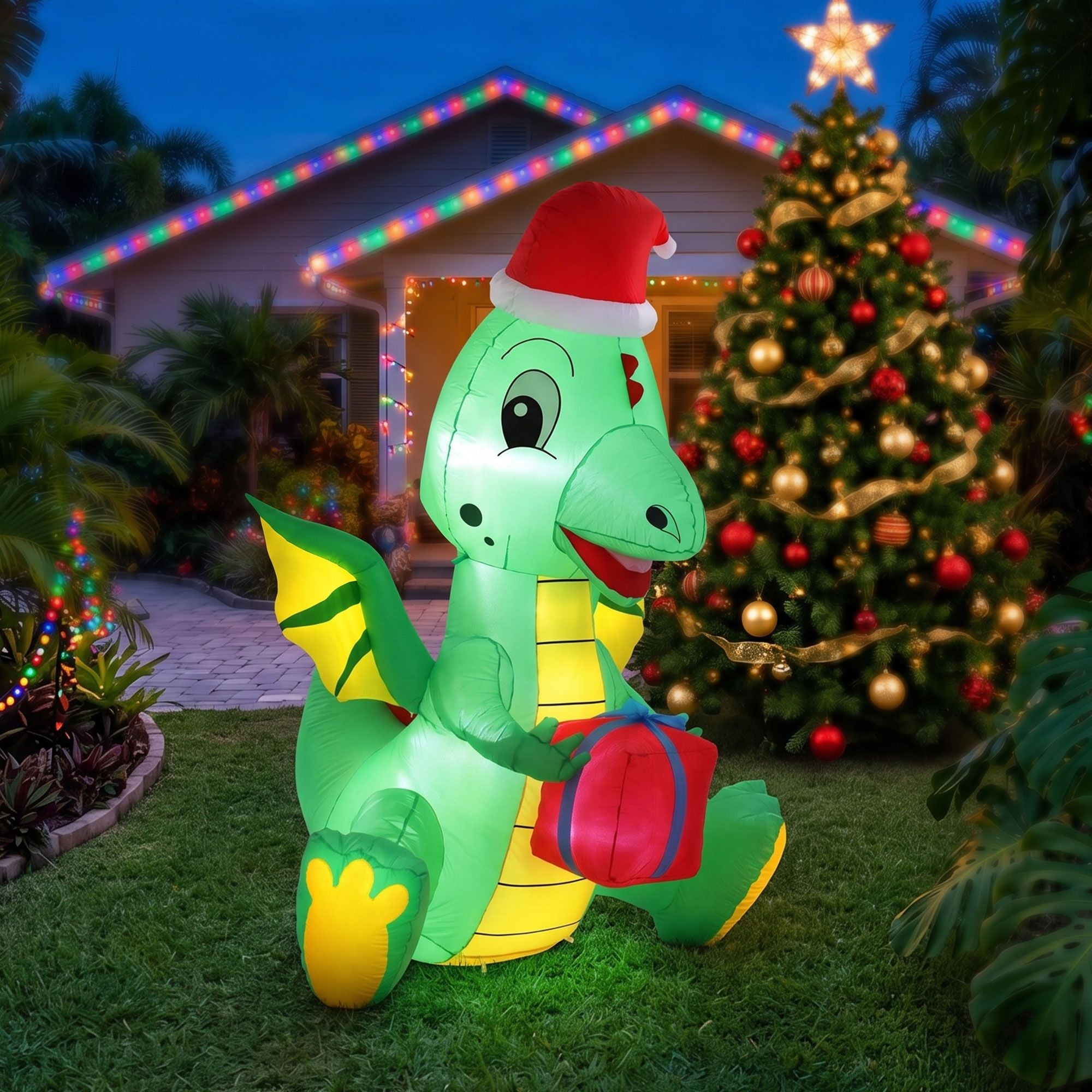 Jingle Jollys 1.8M Christmas Inflatable Dragon with LEDs