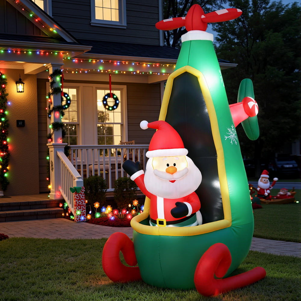 Christmas Inflatable Santa in Helicopter 2.55M Height LED Illuminated