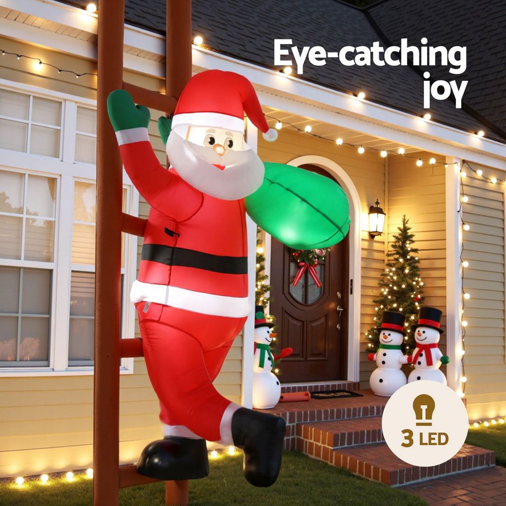 2.45M Christmas Inflatable Santa Climbing Ladder with LED Lights