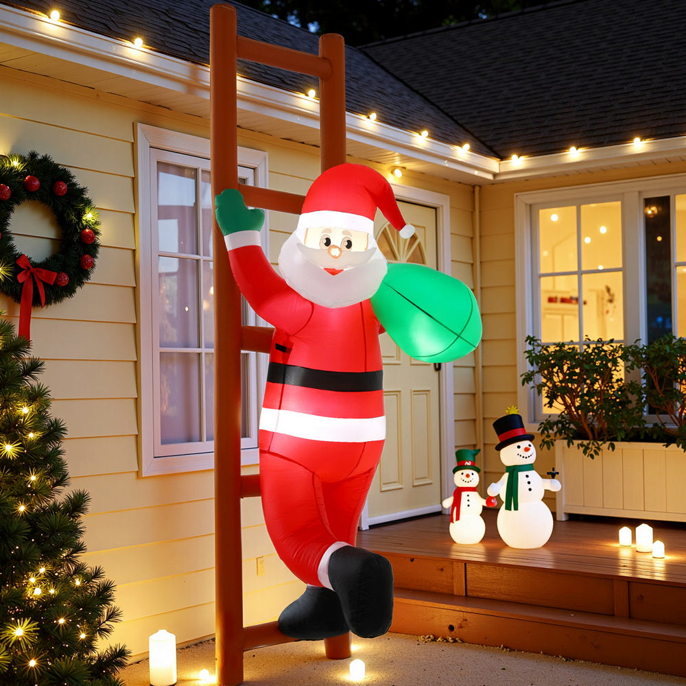 2.45M Christmas Inflatable Santa Climbing Ladder with LED Lights