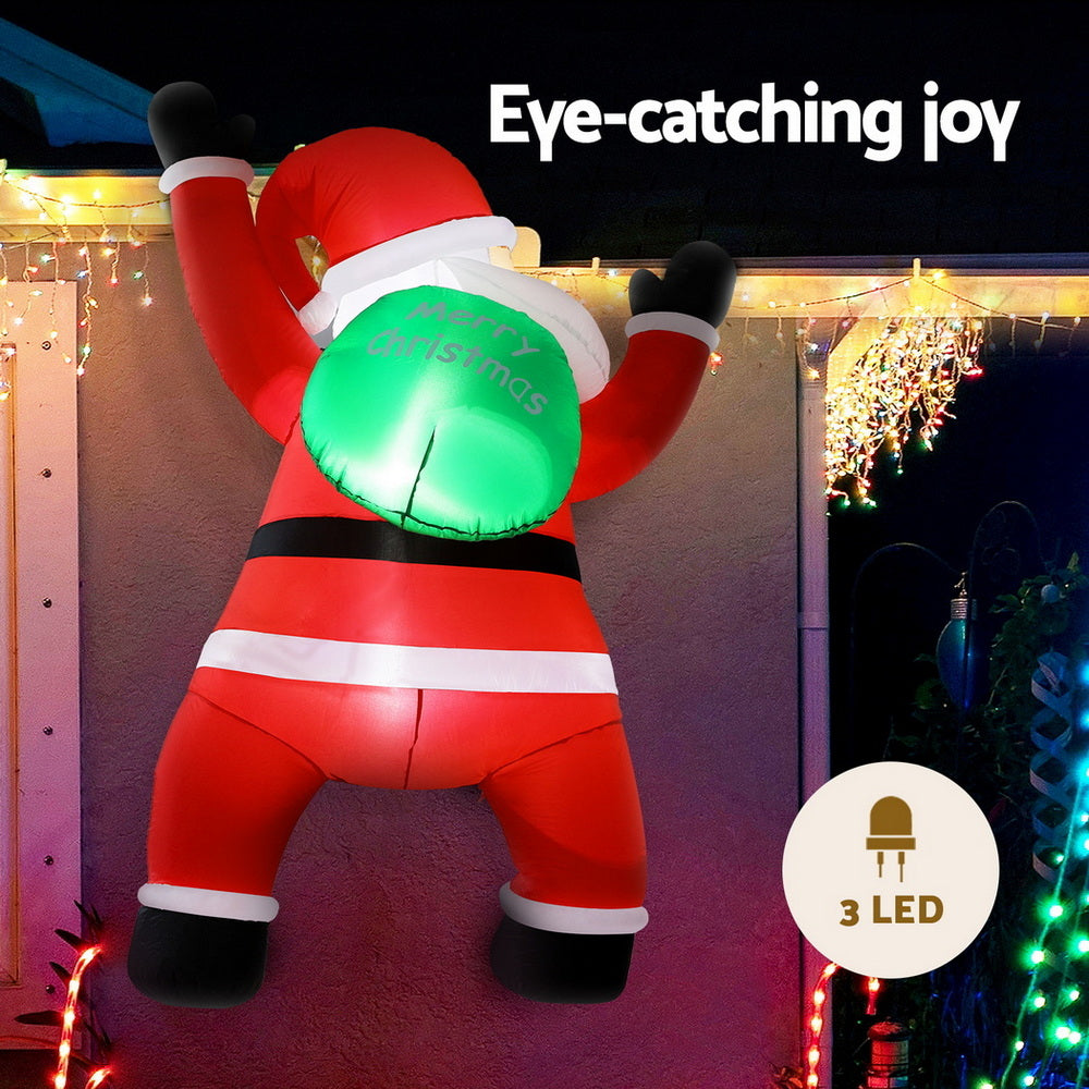 1.9M Christmas Inflatable Climbing Santa with LED Lights