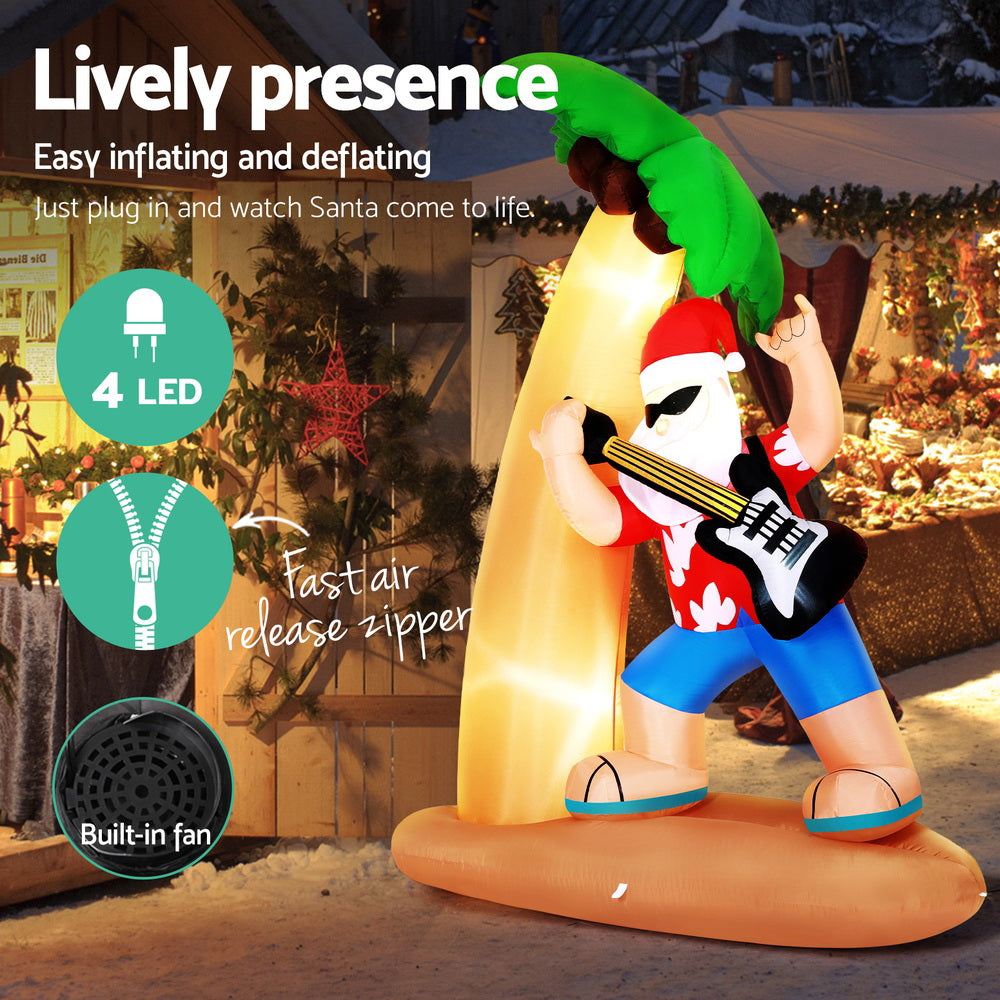 2.1M Christmas Inflatable Santa with Guitar on Beach LED Decoration