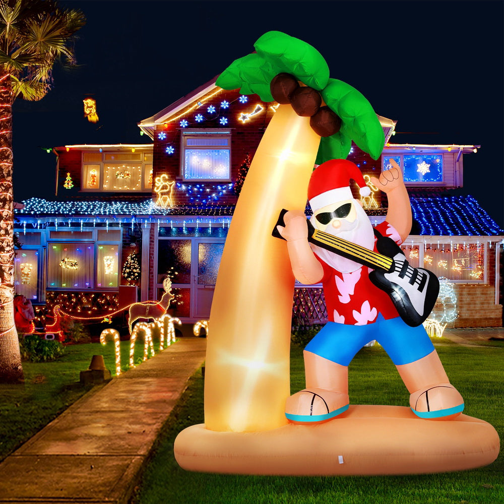 2.1M Christmas Inflatable Santa with Guitar on Beach LED Decoration