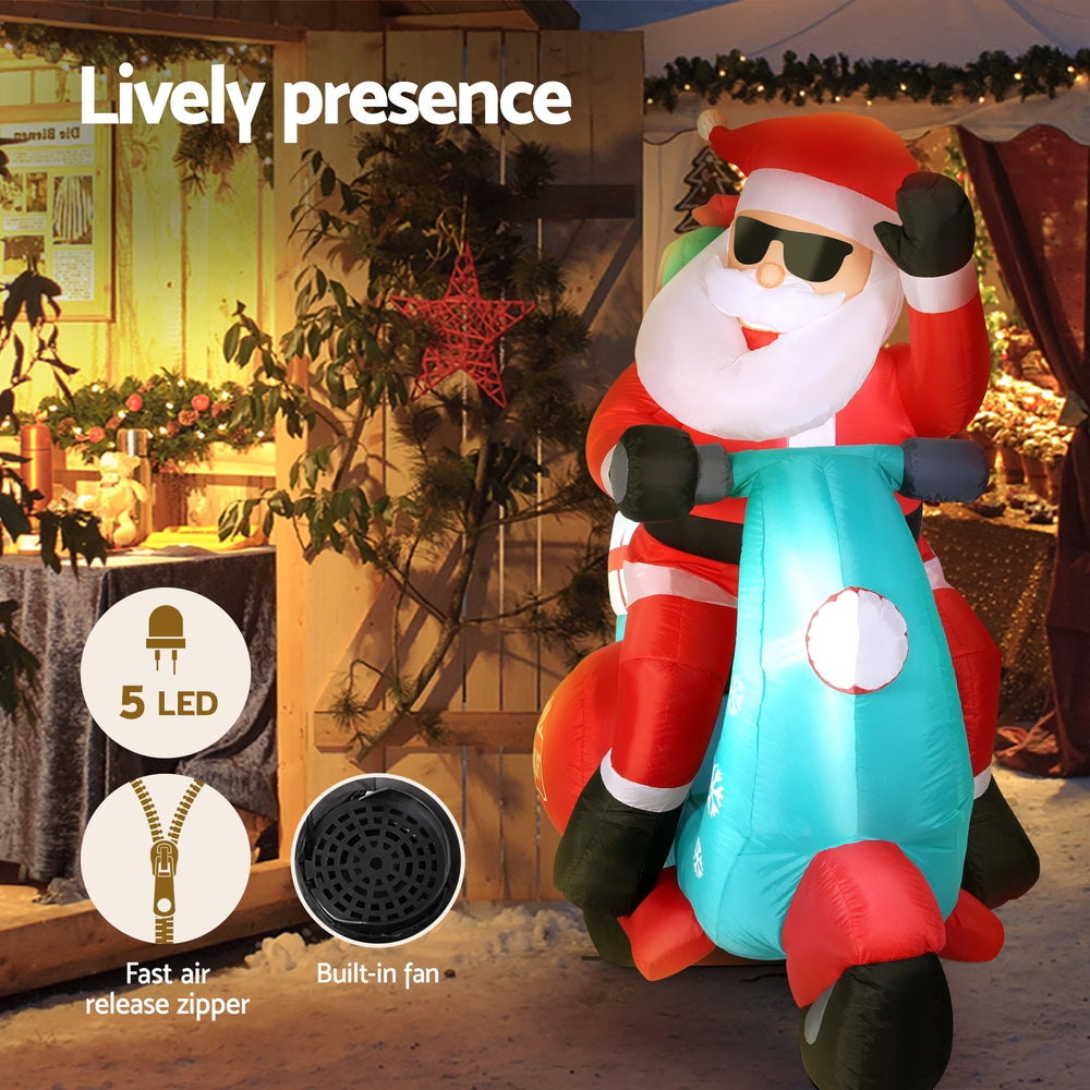 Santa Motorbike Christmas Inflatable with LED Lights