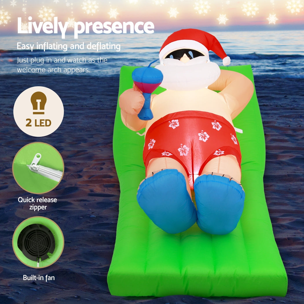 Christmas Inflatable Santa on Beach with LED Lights