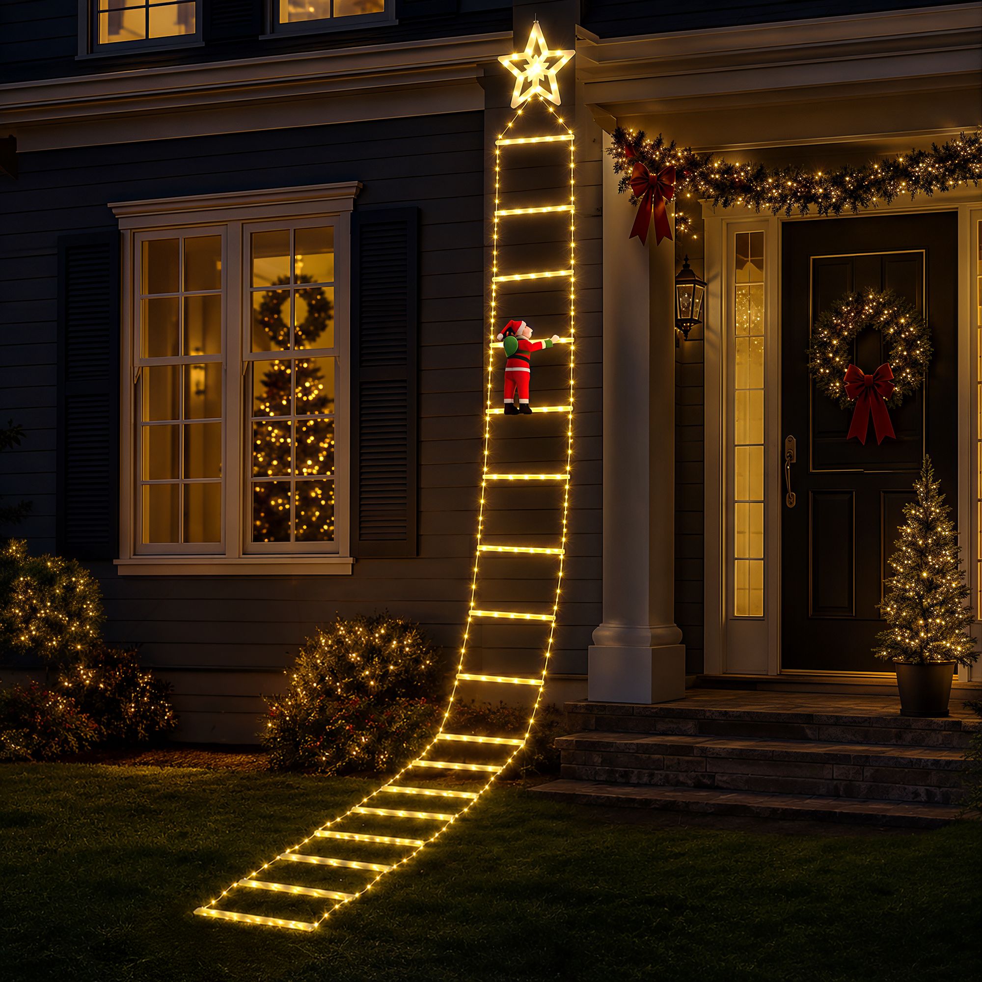 Jingle Jollys 3.4M Santa Ladder Christmas Lights 328 LED Warm White