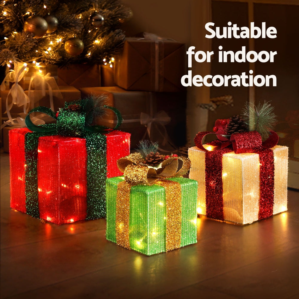 3 Piece LED Christmas Gift Box Lights 60 LED Set