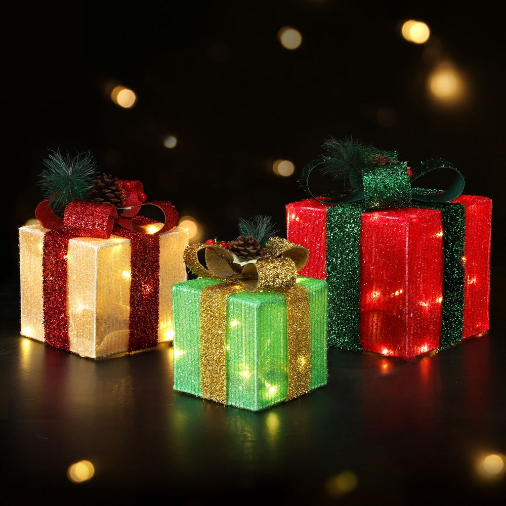 3 Piece LED Christmas Gift Box Lights 60 LED Set