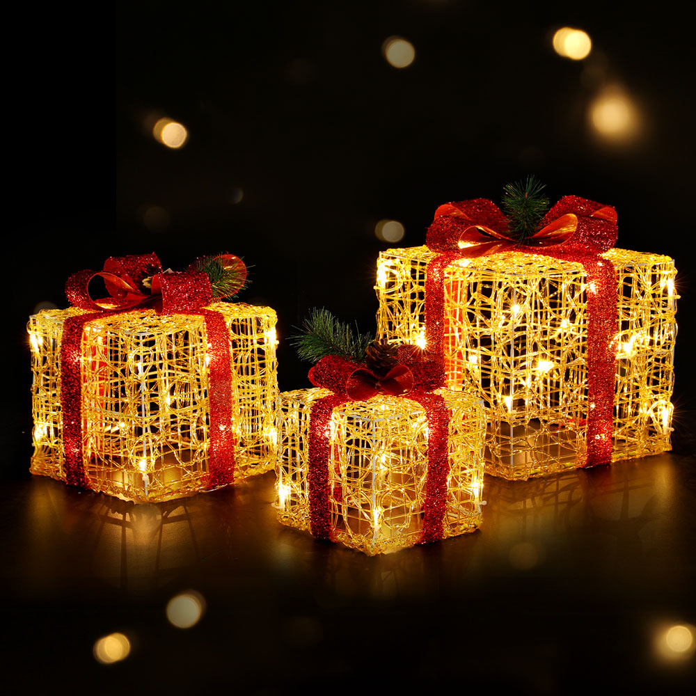 3 Piece Christmas Gift Box LED Light Set 48 LEDs