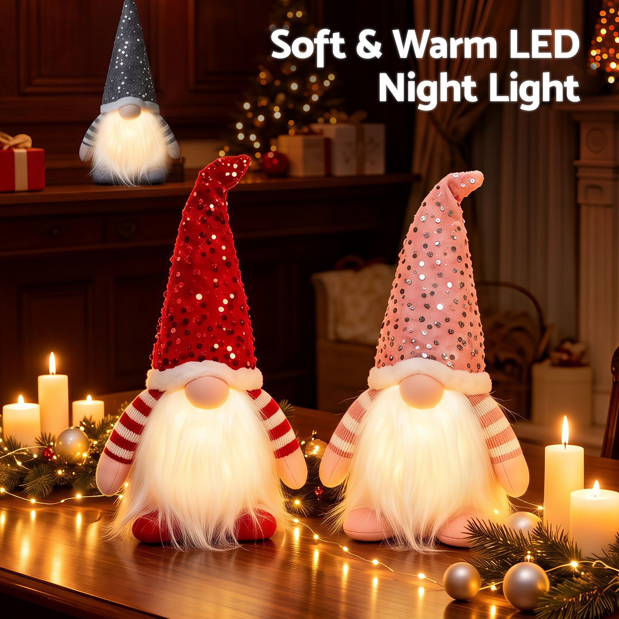 Light Up Christmas Gnomes Plush Set of 3 Warm White