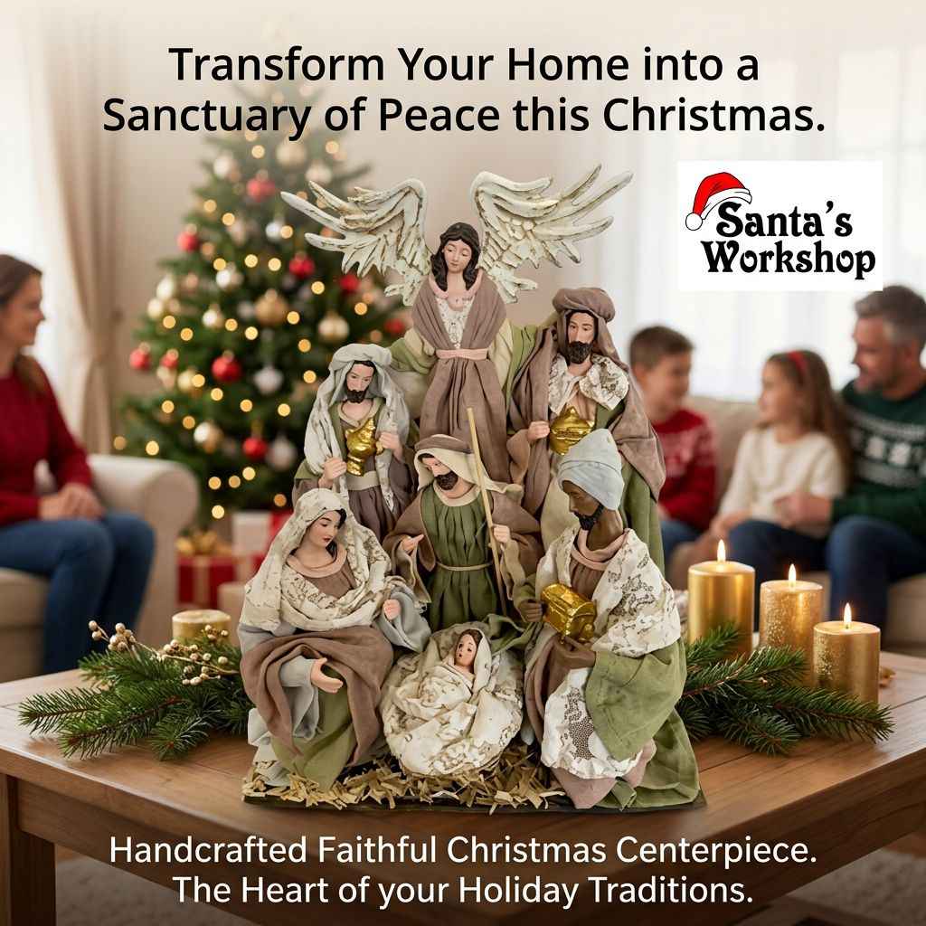 35cm Handmade Nativity Set with Manger