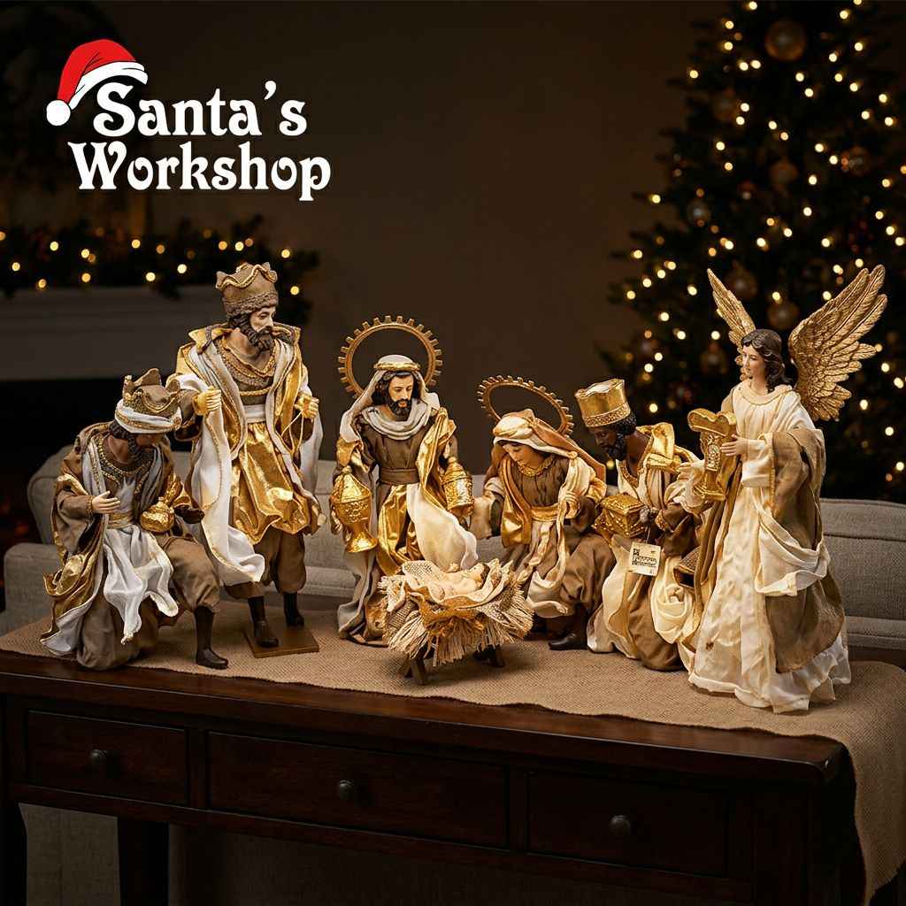 45cm Handmade Nativity Set with Angel & Three Wise Men