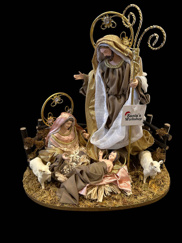 30cm Holy Family Nativity Ornament with Barn Animals