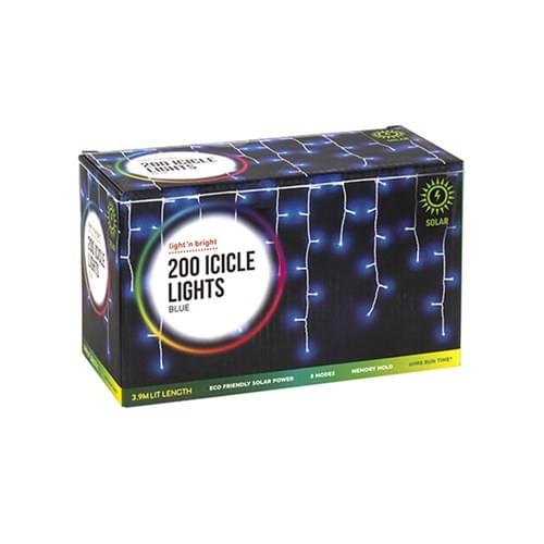 200 Blue Solar Icicle Lights – 3.9M Lit Length
