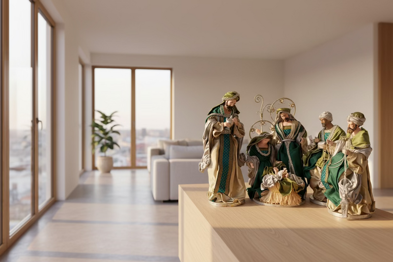 51cm Handmade Nativity Set with Angels & Manger