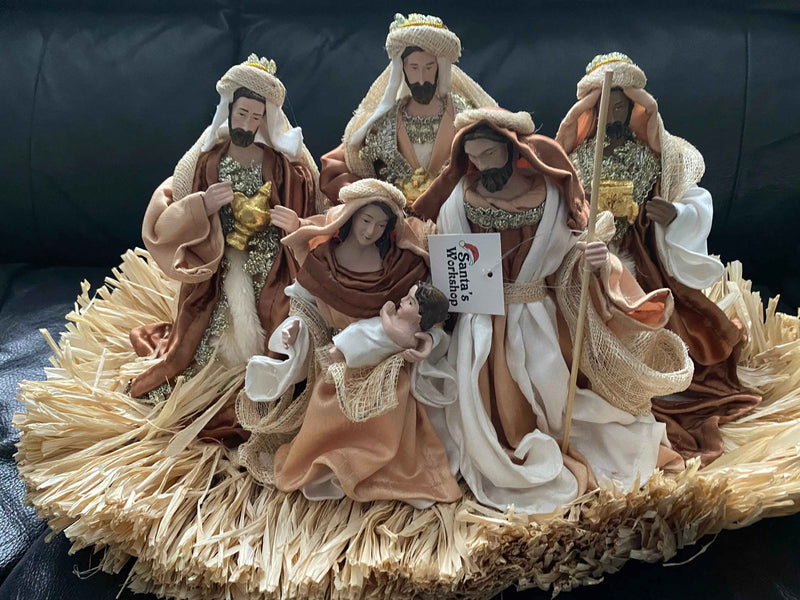 53cm Brown Holy Family Nativity Set with Manger