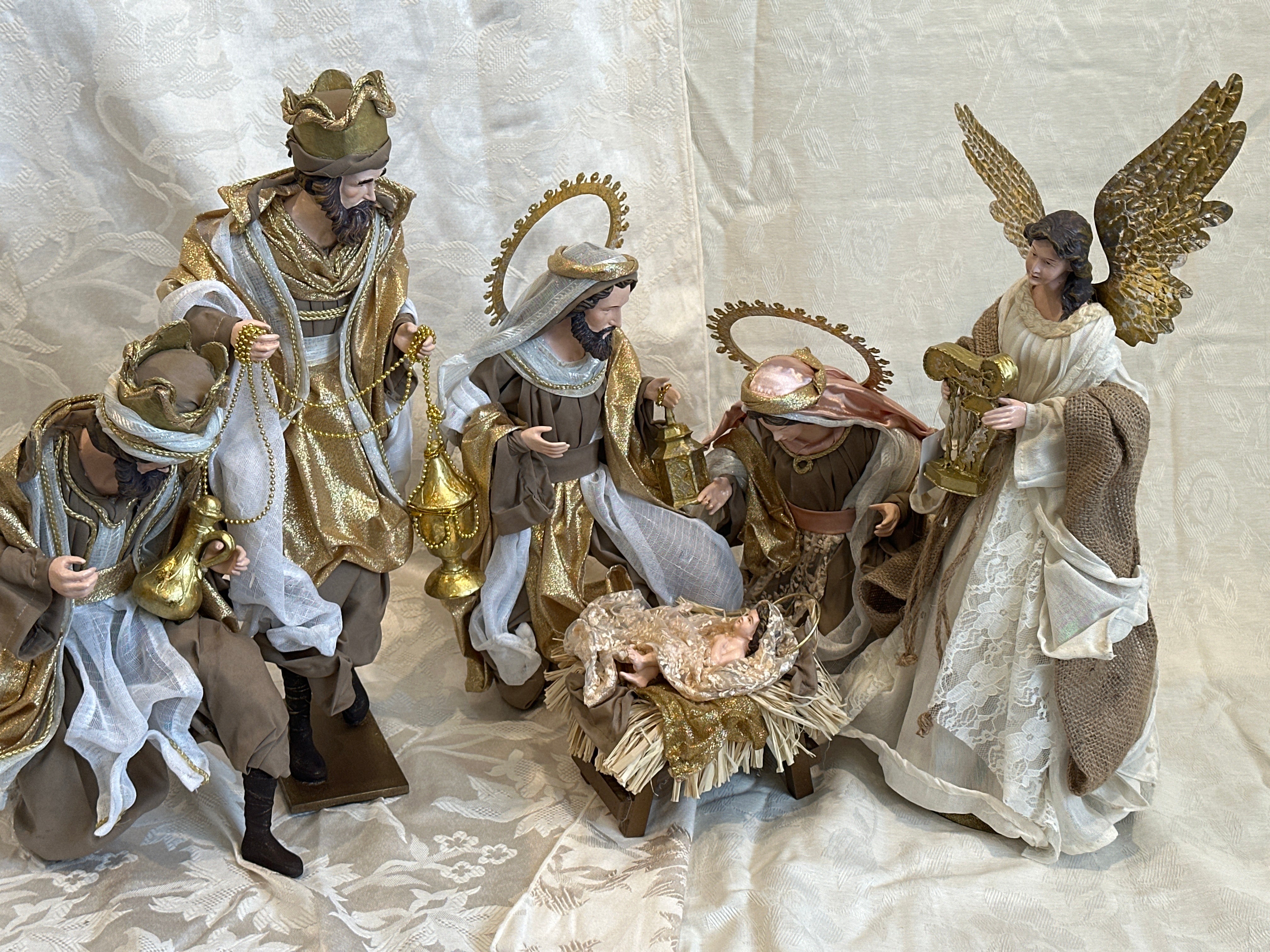 45cm Handmade Nativity Set with Angel & Three Wise Men