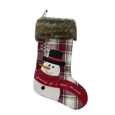 Snowman Tartan Christmas Stocking – 50cm