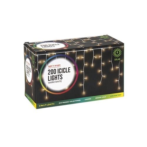 200 Warm White Solar Icicle Lights – 3.9M Lit Length