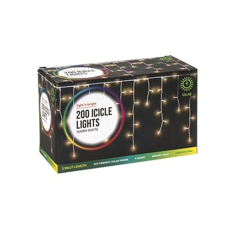 200 Warm White Solar Icicle Lights – 3.9M Lit Length