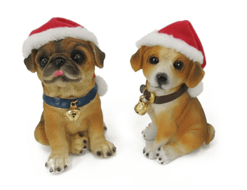 Resin Christmas Dog Figurines - Set of two