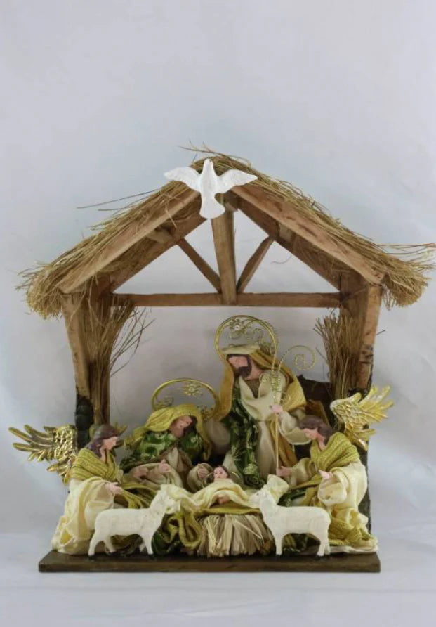 Religious Holy Family with Angel – Gazebo Stable (42 cm)