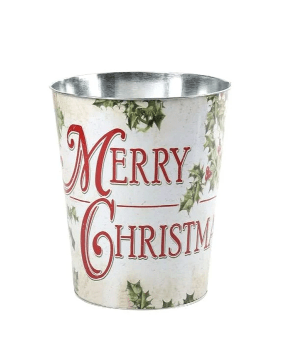 Retro Tin Bucket Merry Christmas - Treasure Emporium