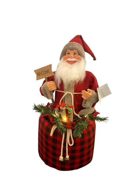 Santa in Tartan Sack with LED – 60cm