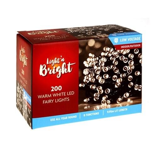 200 LED Fairy Lights Warm White 9.95M Lit Length