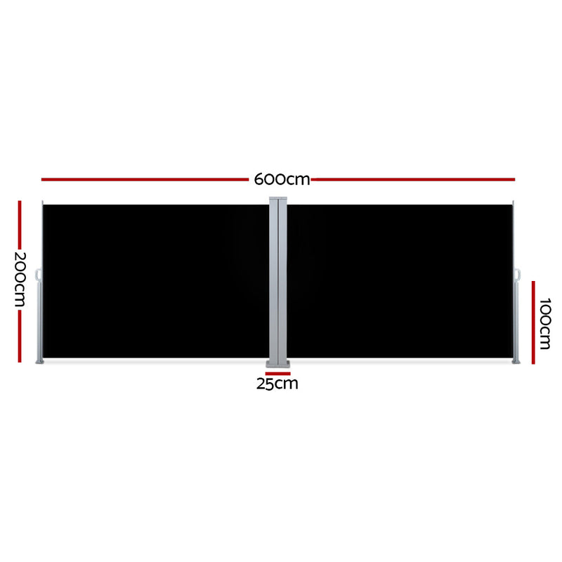 Instahut Retractable Side Awning 2×6m – Black