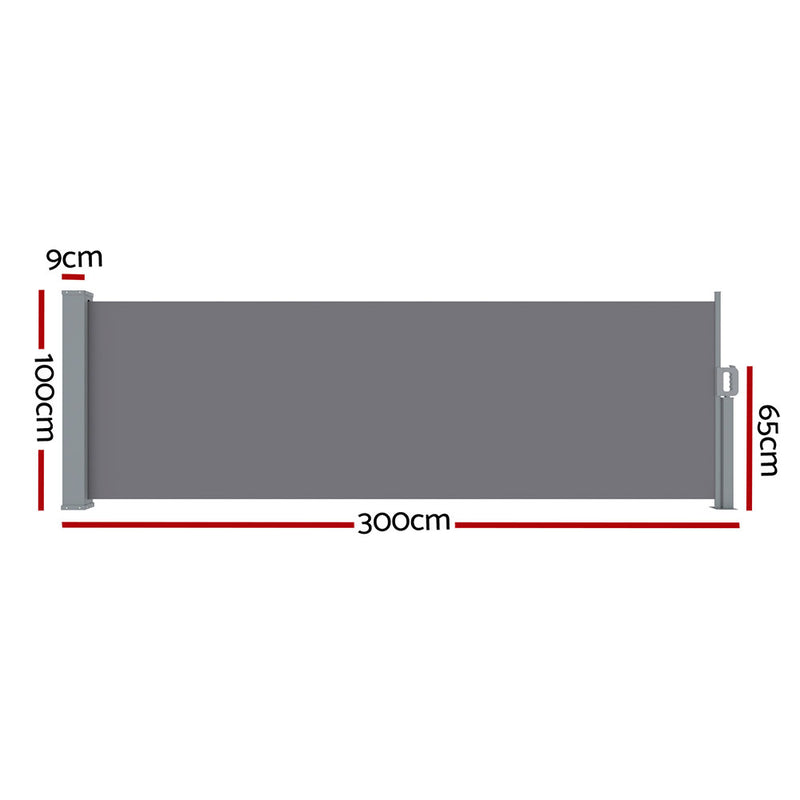 Instahut Retractable Side Awning 1×3m – Grey