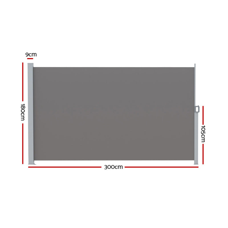 Instahut Retractable Side Awning 1.8×3m – Grey