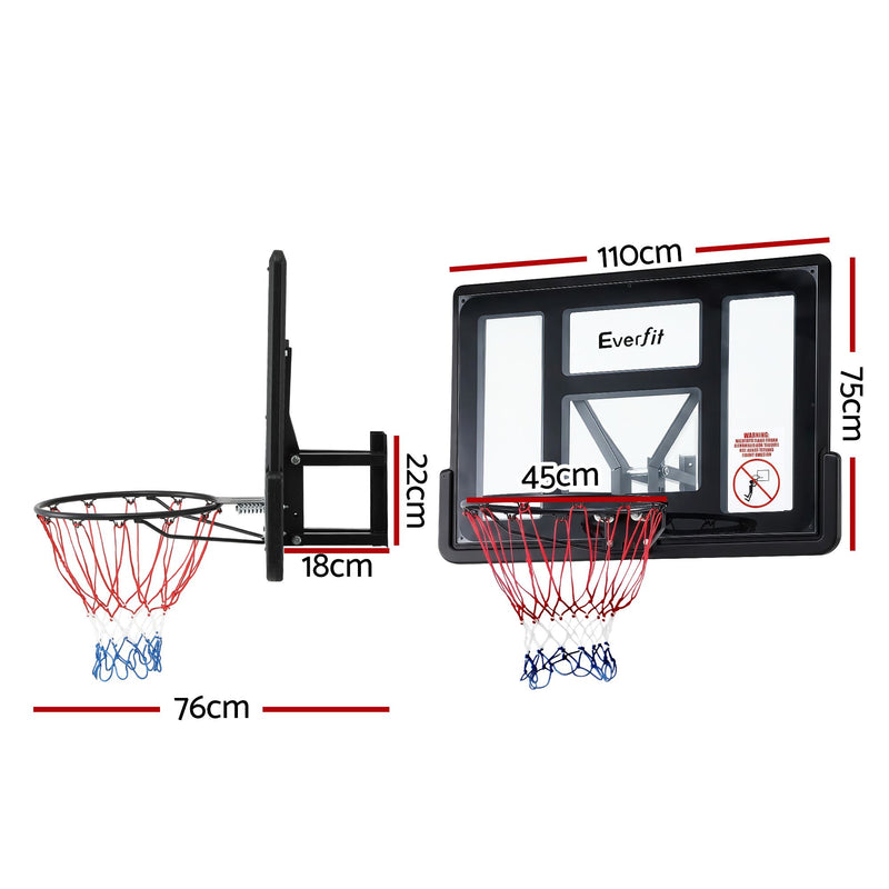 Everfit 43" Wall-Mount Basketball Hoop Backboard Indoor Outdoor Black