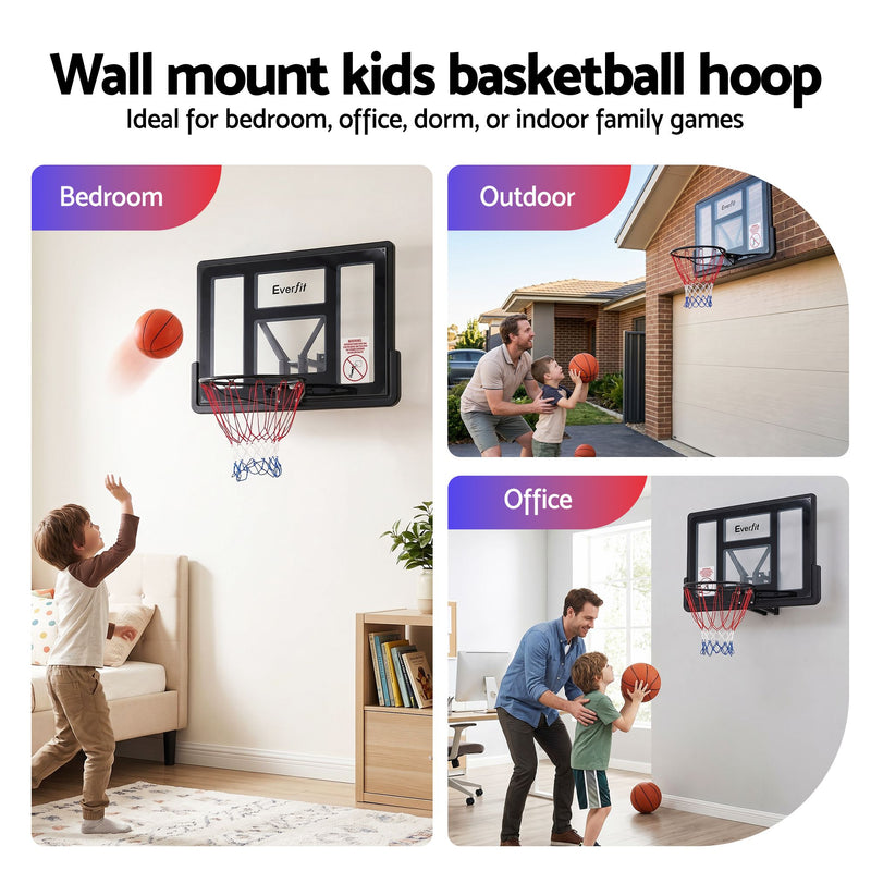 Everfit 43" Wall-Mount Basketball Hoop Backboard Indoor Outdoor Black
