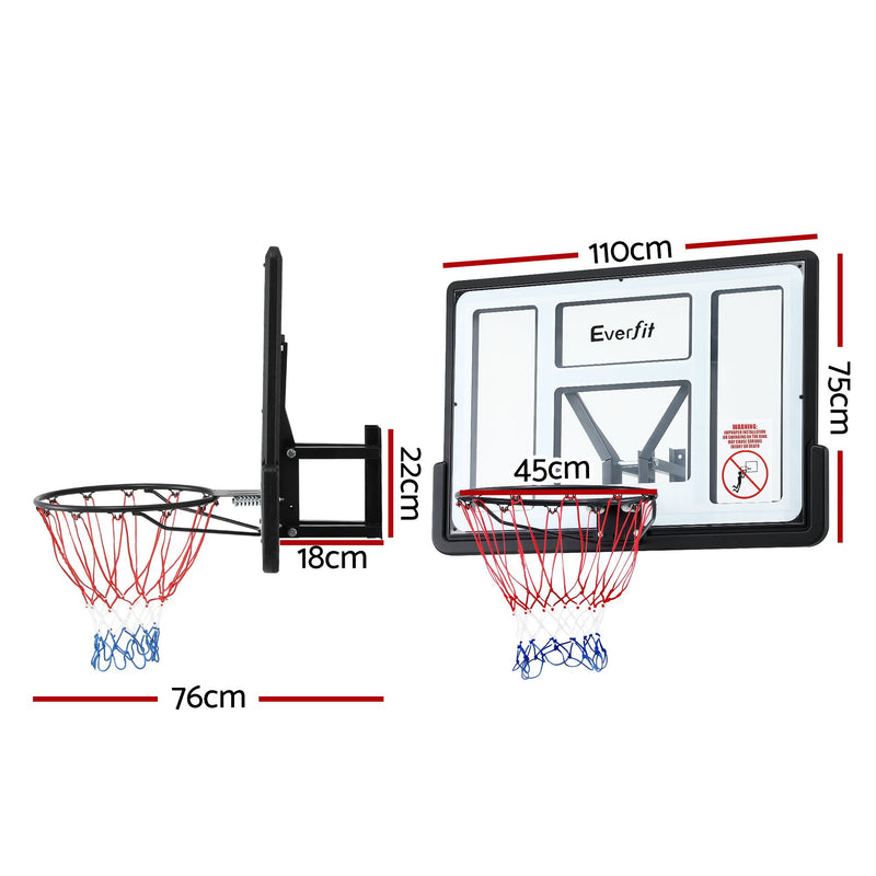 Everfit 43" Wall Mount Basketball Hoop &amp; Backboard Black/White