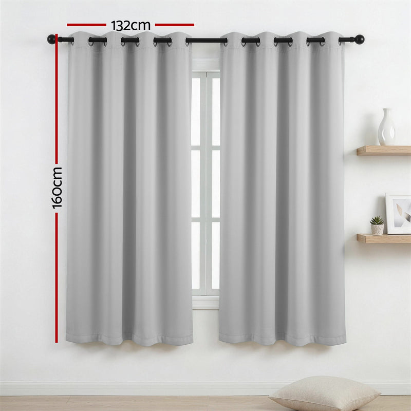 Artiss Blockout Curtains 2 Pack 132x160cm – Thermal Insulated Eyelet Drapes Grey