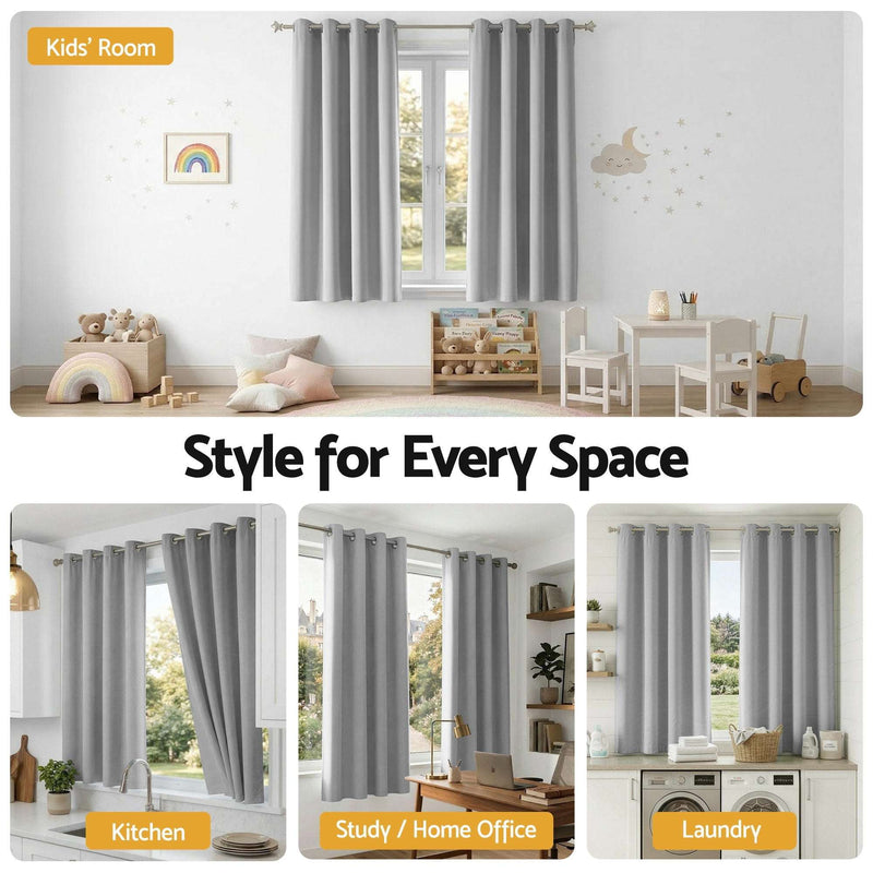 Artiss Blockout Curtains 2 Pack 132x160cm – Thermal Insulated Eyelet Drapes Grey