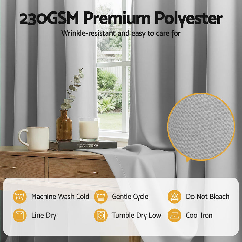 Artiss Blockout Curtains 2 Pack 132x160cm – Thermal Insulated Eyelet Drapes Grey