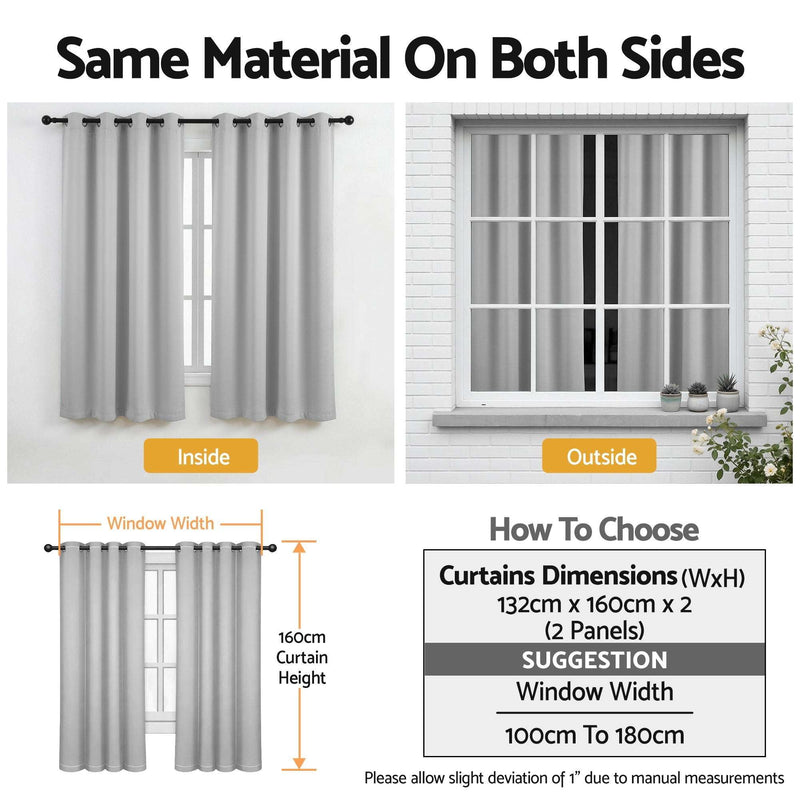 Artiss Blockout Curtains 2 Pack 132x160cm – Thermal Insulated Eyelet Drapes Grey