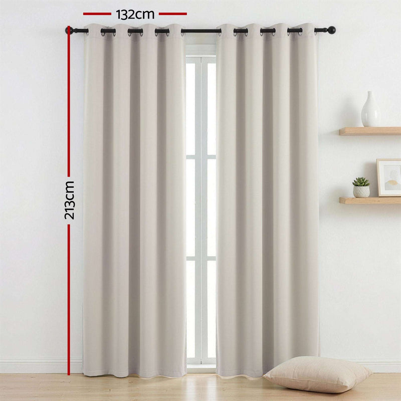 Artiss Blockout Curtains 2 Pack 132x213cm – Thermal Insulated Eyelet Drapes Beige