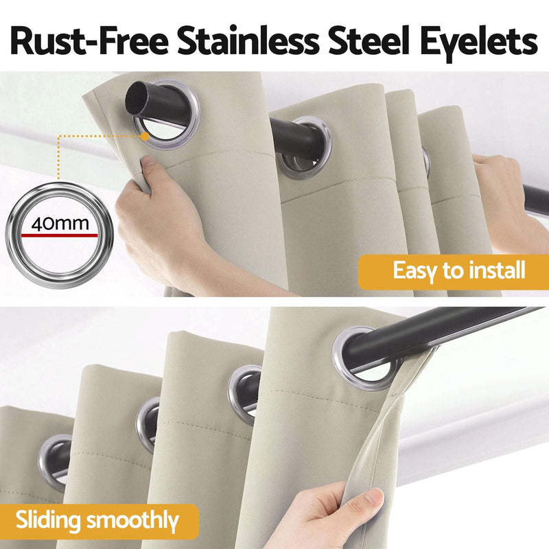 Artiss Blockout Curtains 2 Pack 132x213cm – Thermal Insulated Eyelet Drapes Beige