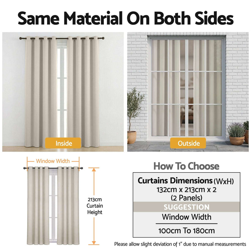 Artiss Blockout Curtains 2 Pack 132x213cm – Thermal Insulated Eyelet Drapes Beige