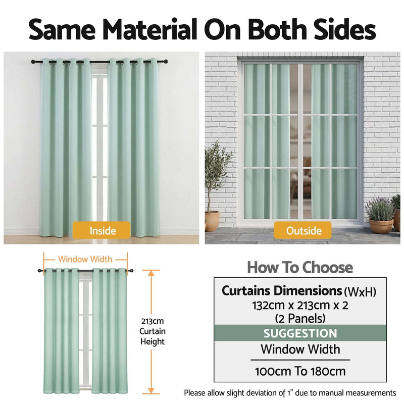 Artiss Blockout Curtains 2 Pack 132x213cm – Thermal Insulated Eyelet Drapes Green