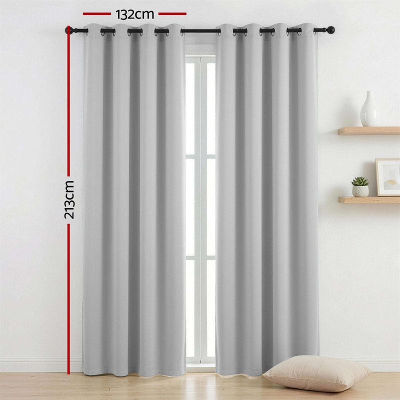Artiss Blockout Curtains 2 Pack 132x213cm – Thermal Insulated Eyelet Drapes Grey