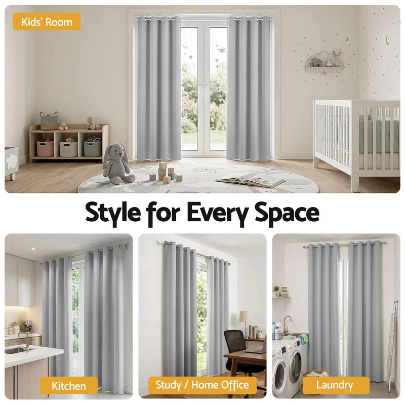 Artiss Blockout Curtains 2 Pack 132x213cm – Thermal Insulated Eyelet Drapes Grey
