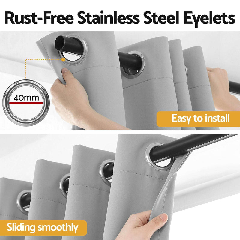 Artiss Blockout Curtains 2 Pack 132x213cm – Thermal Insulated Eyelet Drapes Grey