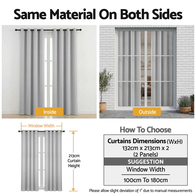 Artiss Blockout Curtains 2 Pack 132x213cm – Thermal Insulated Eyelet Drapes Grey