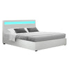 COLE Queen Size LED Gas Lift Bed Frame – White