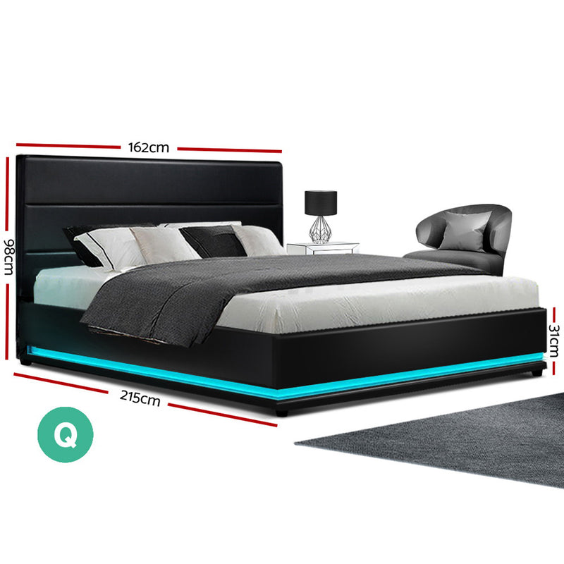 Bed Frame Queen Size Gas Lift Black LUMI