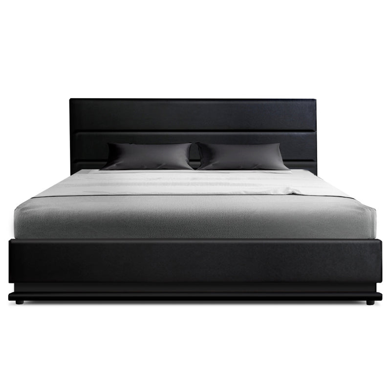 Bed Frame Queen Size Gas Lift Black LUMI